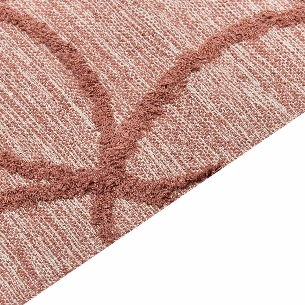 Wyld and Coco Red Cotton Hand-Tufted Geometric Boho Rectangular Area Rug W: 140 cm, L: 200 cm – 2