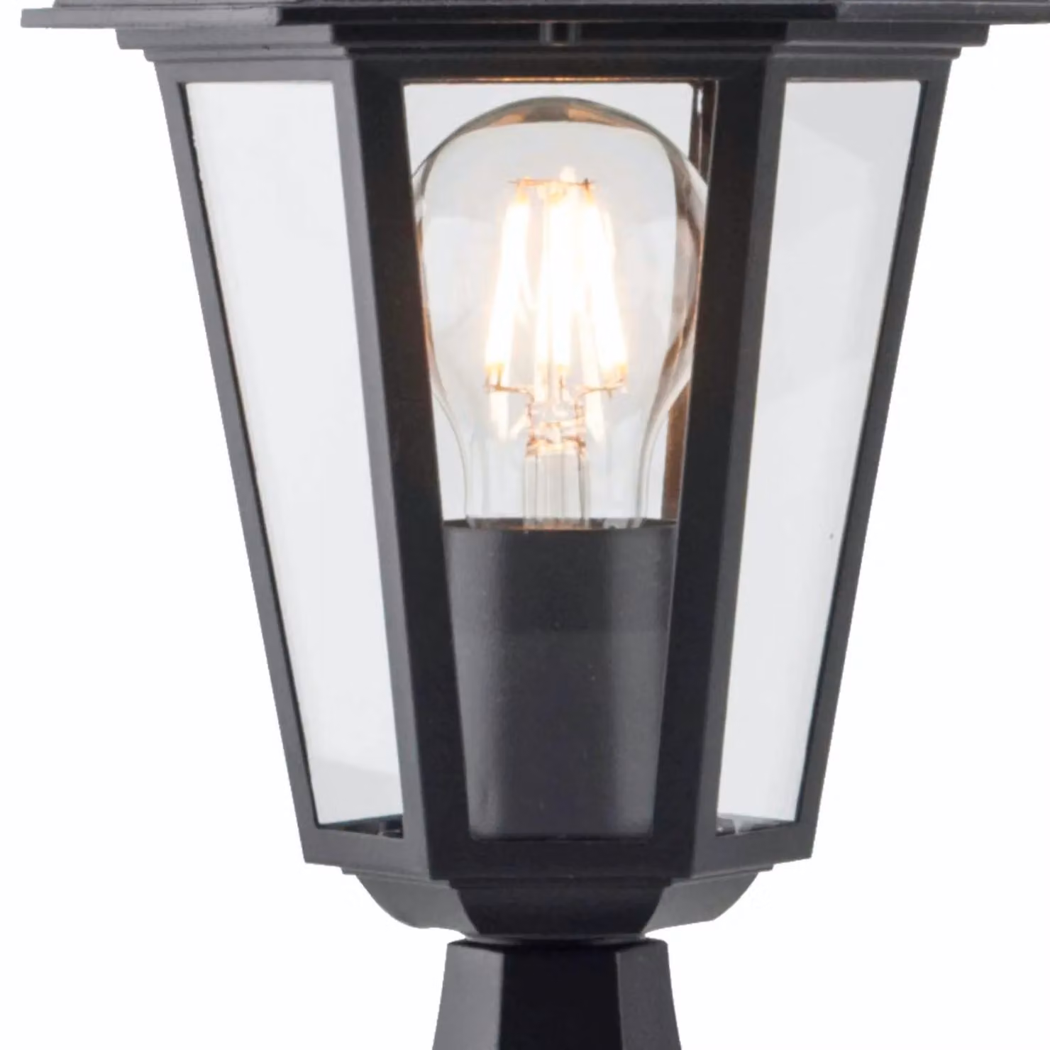 First Choice Lighting Eversham Set of 2 Black Six Sided IP44 Outdoor Post Lanterns with Transparent Glass – 3