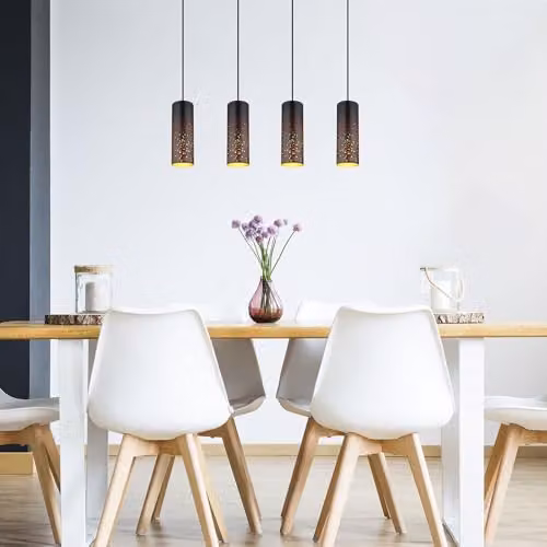 Globo Lighting Modern Metal Bar Pendant Light in Black and Gold/Brass with Height Adjustable Suspension – 4