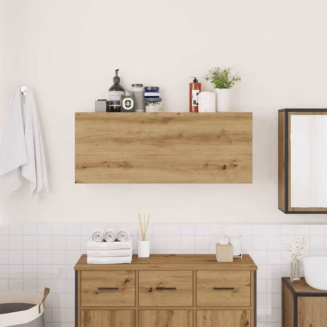 Berkfield Home Artisan Oak Decorative Bathroom Wall Cabinet, Brown, W: 100 cm, D: 25 cm, H: 40 cm – 1