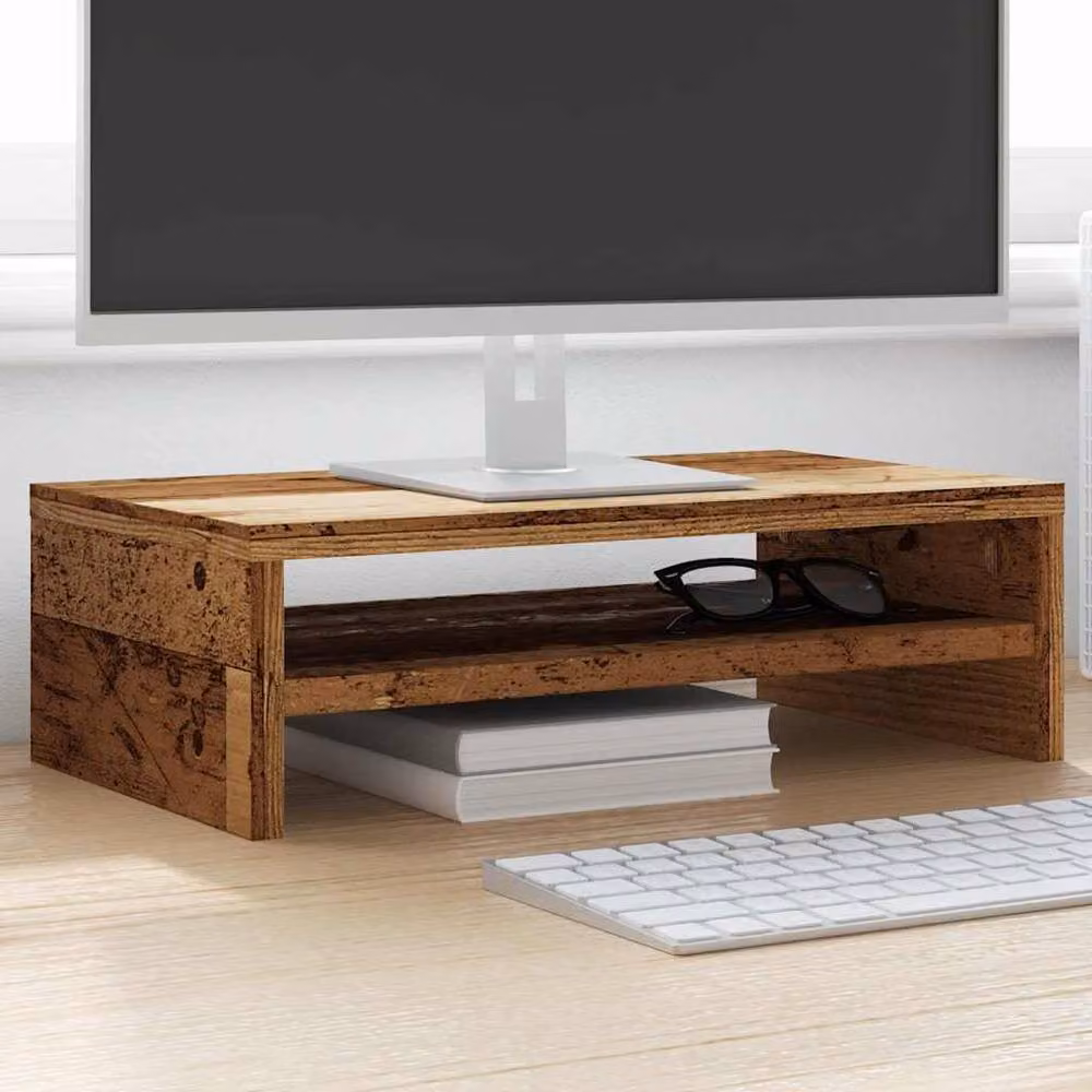 Berkfield Home Monitor Stand in Old Wood Brown, W/D/H: 42 x 24 x 13 cm – 4