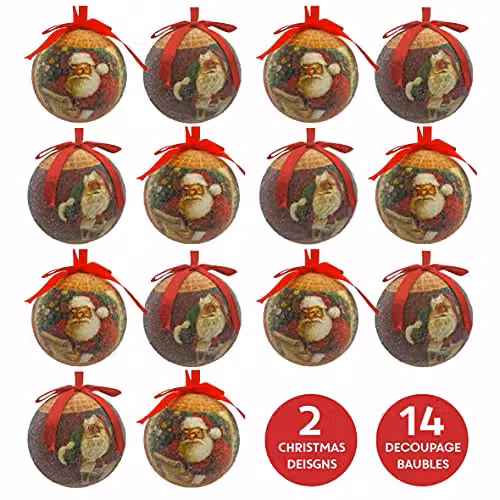 The Christmas Workshop Set of 14 Classic Santa Red and Green Christmas Baubles, Diameter: 7.5 cm – 4