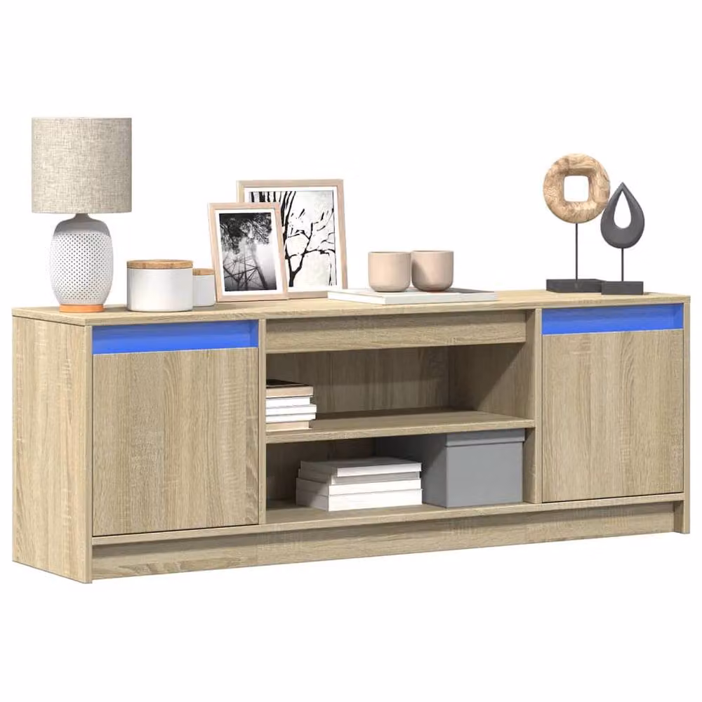 Berkfield Home Modern TV Cabinet with LED in Sonoma Oak and Light Tan, W: 139.5 cm, D: 34 cm, H: 50 cm – 2