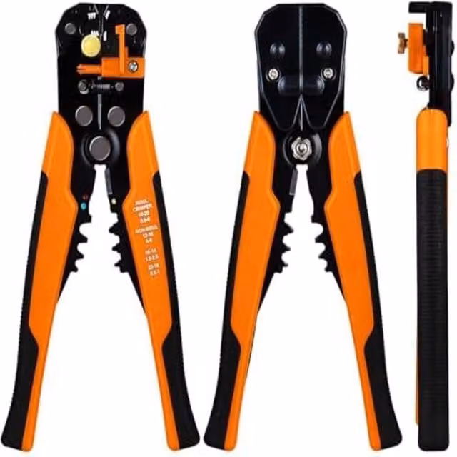 ATEK 3-in-1 Electrical Wire Strippers, Cutters and Terminal Crimper in Orange