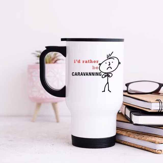 60 Second Makeover Men's I'd Rather Be Caravanning Metal Travel Mug in White