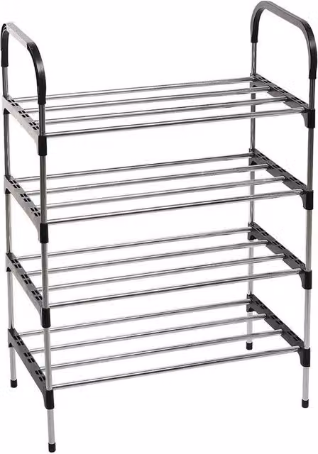KORVIXA 4 Tier Extra Wide Metal Shoe Rack in Silver, W/D/H: 100 x 100 x 1 cm