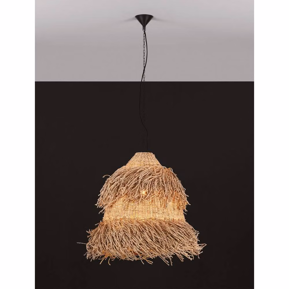 Netlighting Natu 55cm Dome Pendant Ceiling Light in Black and Natural Rattan with E27 Socket – 3