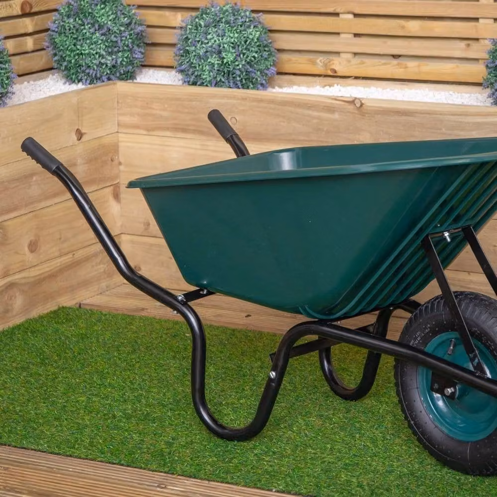 NESTLUNE Heavy Duty Outdoor Plastic Garden Wheelbarrow, 110 Litre Capacity, 150kg Load, Green – 4