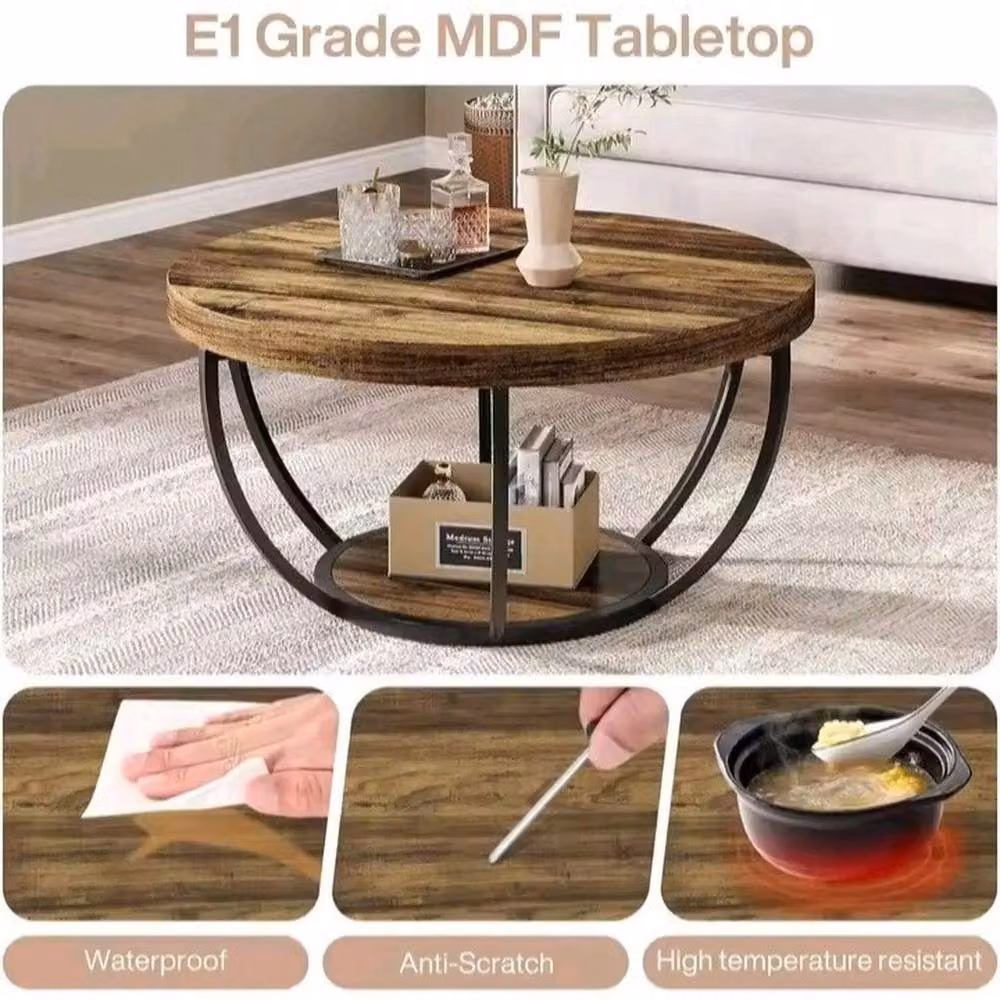 KORVIXA Round 2-Tier Wooden Coffee Table in Brown, Diameter: 100 cm – 3