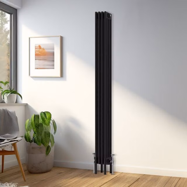 Right Radiators Traditional 4 Column Vertical Radiator, Black, H: 180 cm, W: 20 cm, D: 20 cm