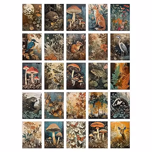 Artery8 50 Piece Earthy Wild Nature Botanical Collage Kit, Multicolour Rustic Aesthetic Wall Art Prints, W: 15 cm, H: 10 cm – 1