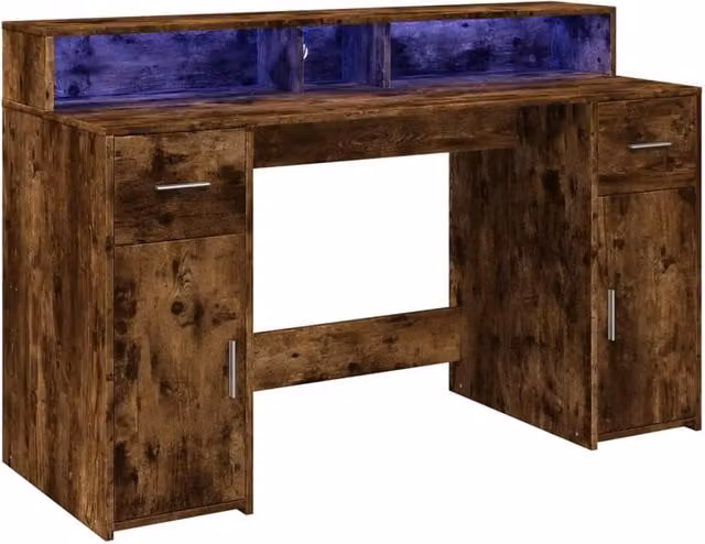 Berkfield Home Soft Gaming Desk with LED Lights in Smoked Oak Brown, W/D/H: 140 x 55 x 91 cm – 1
