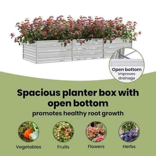 vidaXL Galvanised Steel Garden Raised Bed, Silver, W: 240 cm, D: 80 cm, H: 45 cm – 4