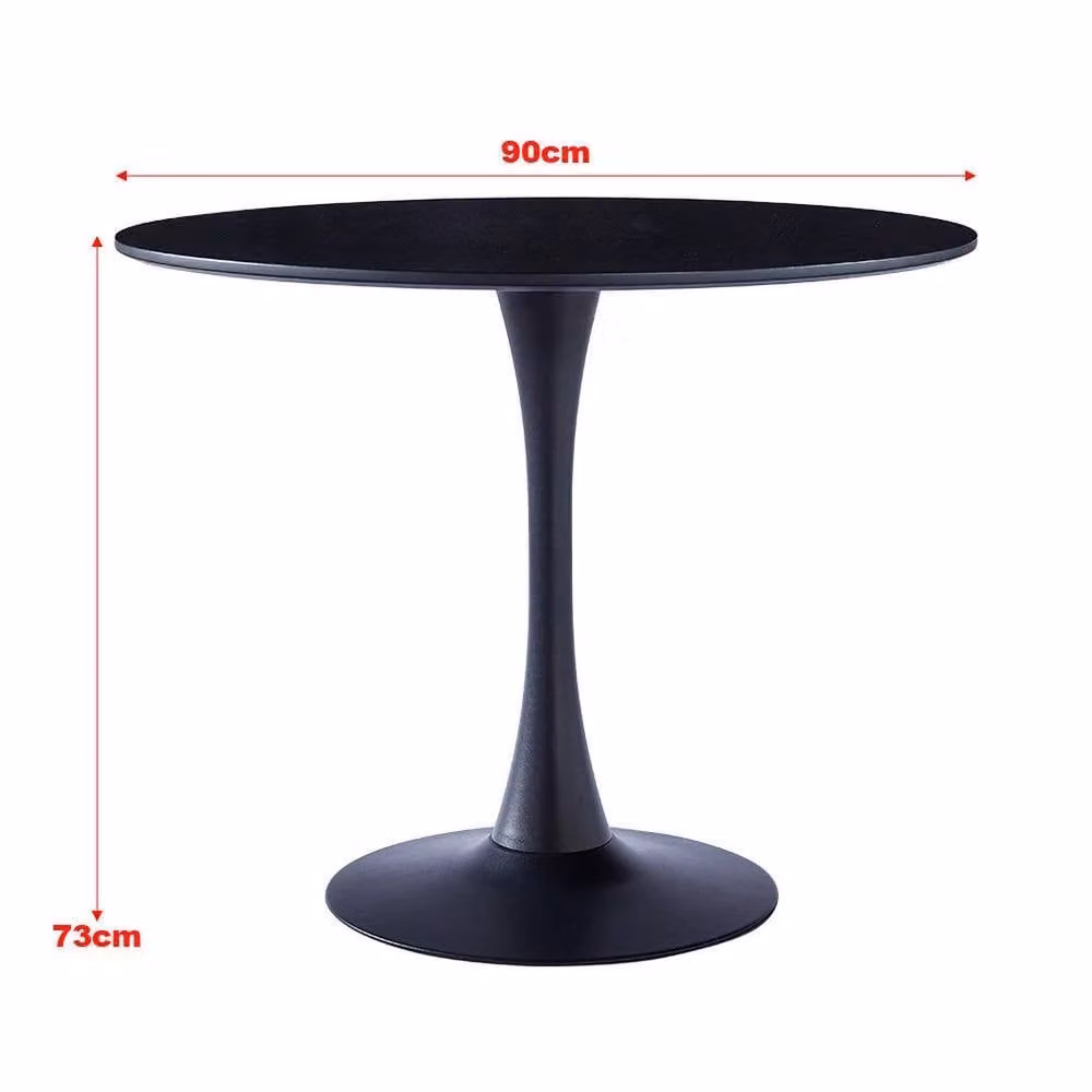 KORVIXA Modern Round Black Wood Dining Table with Central Column, Diameter: 90 cm – 2