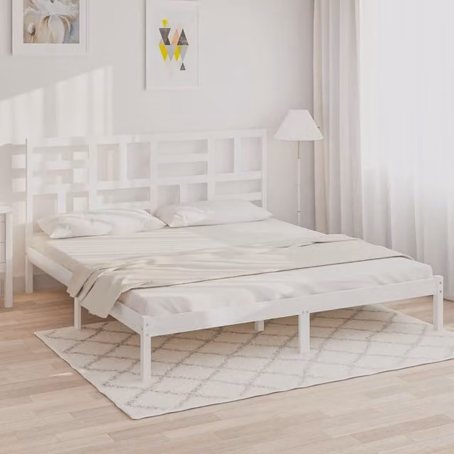 Berkfield Home Super King Size Solid Pine Wood Bed Frame in White, W/D/H: 180 x 200 cm