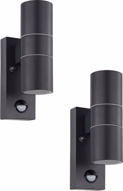Loops 2 Pack Anthracite Steel Outdoor Wall Lights with PIR Motion Sensor, IP44 Rated, GU10 Up and Down Lanterns – 1