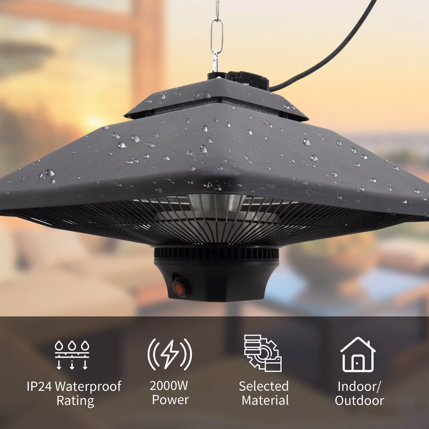 Outsunny 2kW Aluminium Halogen Outdoor Ceiling Mounted Electric Heater with LED and Remote Control, Black – 5