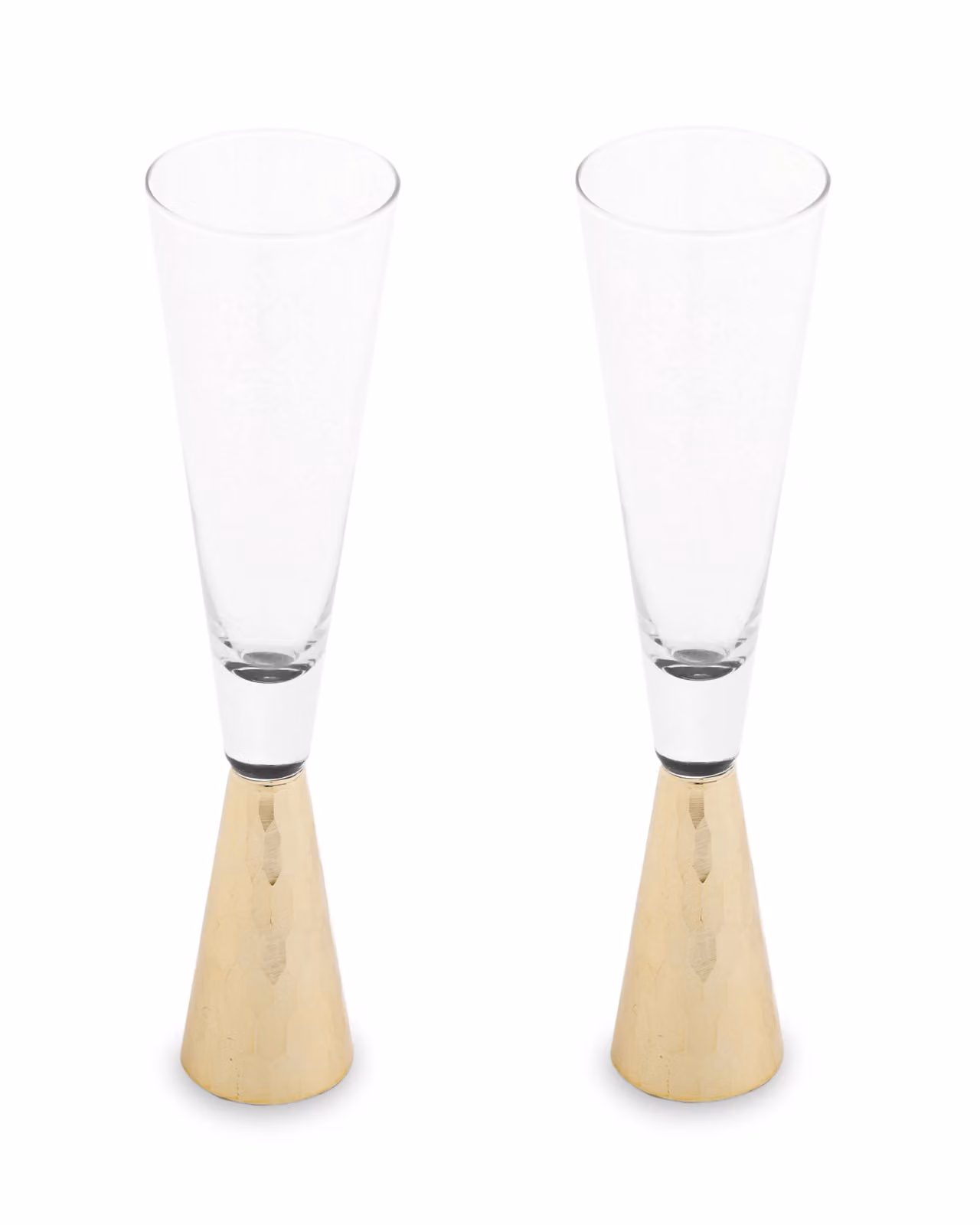 Orsina Set of Two Crystal Champagne Flutes with Geometric Design in Gold and Transparent – 2