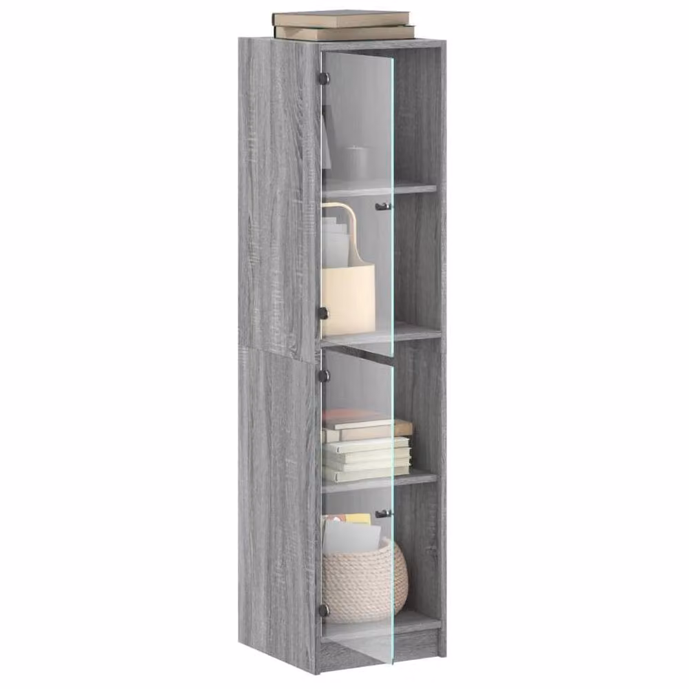 Berkfield Home Highboard with Glass Doors in Grey Sonoma, W/D/H: 35 x 37 x 142 cm – 2