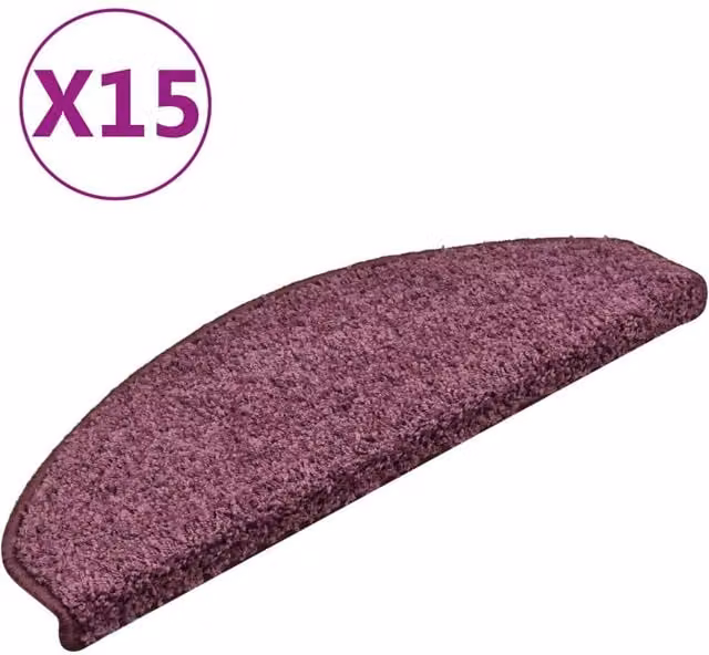 Berkfield Home Self-Adhesive Carpet Stair Treads, 15 Pieces, Dark Purple, W: 65 cm, D: 21 cm, H: 4 cm
