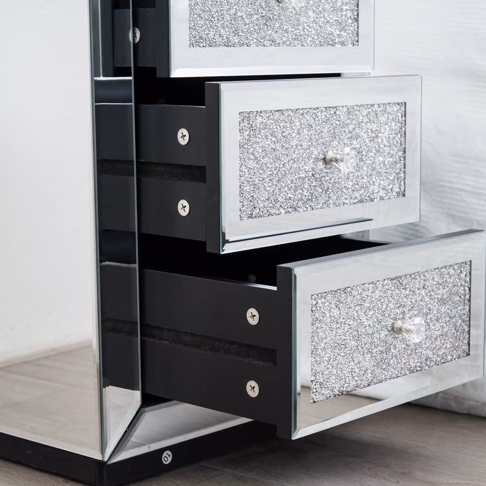 Comfy Living Ltd Diamond Mirror Crystal Bedside Table in Silver – 2