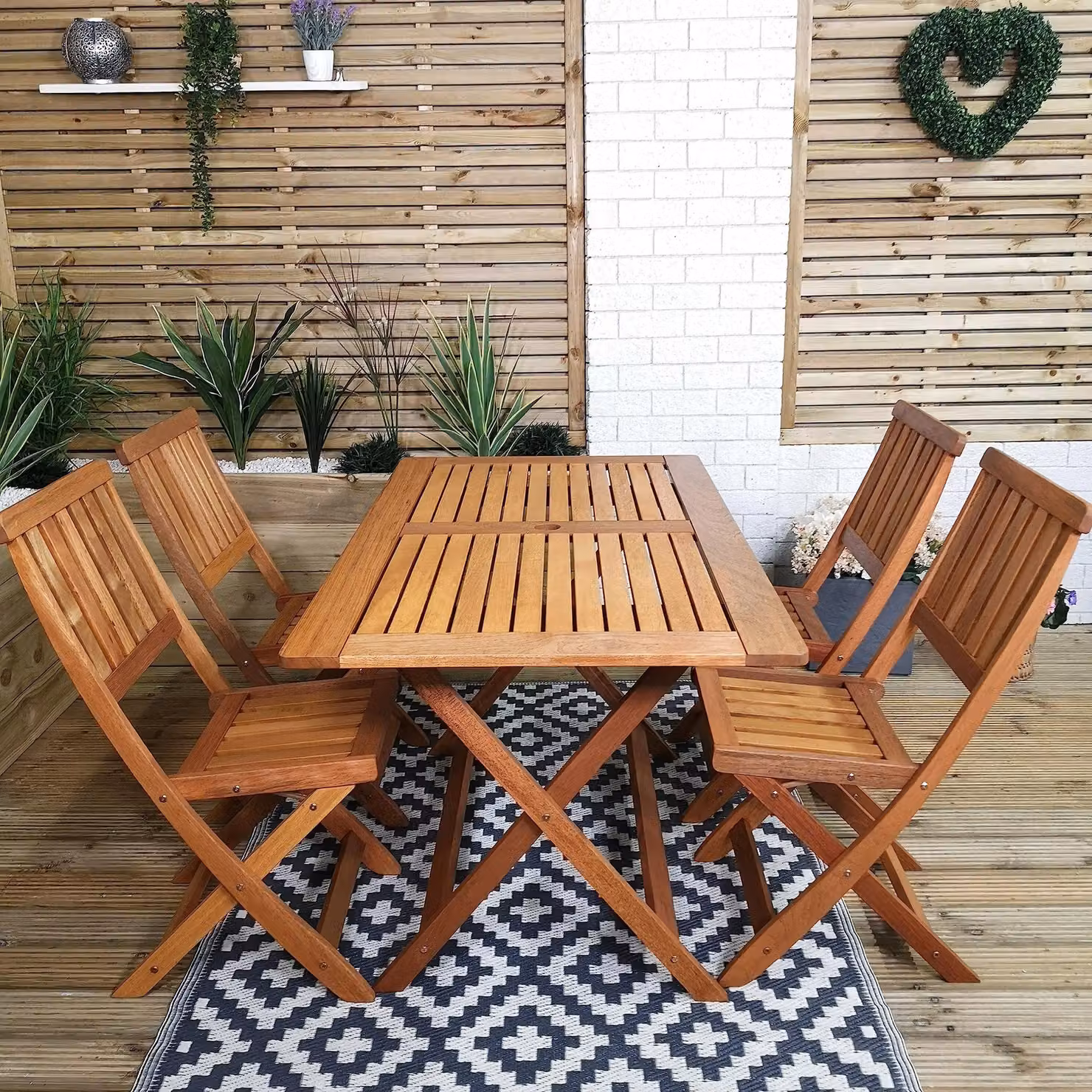 Samuel Alexander 4 Person Folding Rectangular Teak Wood Garden Dining Table and Chairs Set in Brown – 3
