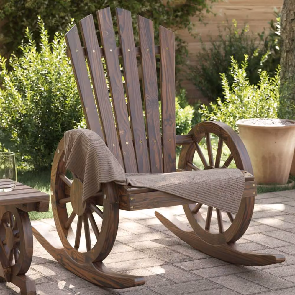 Berkfield Home Set of 2 Brown Solid Wood Rocking Adirondack Chairs – 2