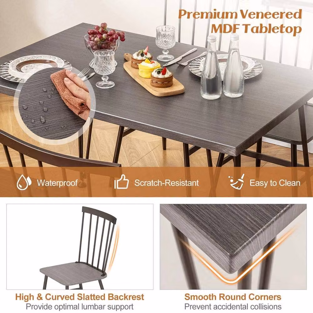 EONLION Modern Grey 5-Piece Dining Table Set with 4 Chairs, Width: 100 cm – 3