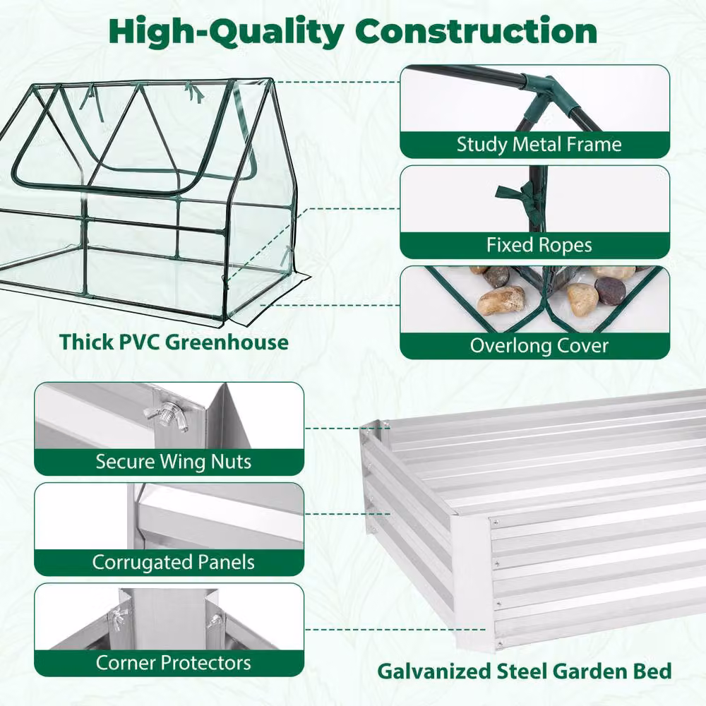 Costway Raised Garden Bed with Cover and 2 Windows, Galvanised Metal Planter Box in Silver – 7