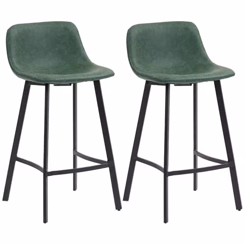 HOMCOM Set of 2 Green PU Leather Upholstered Bar Stools with Backrest