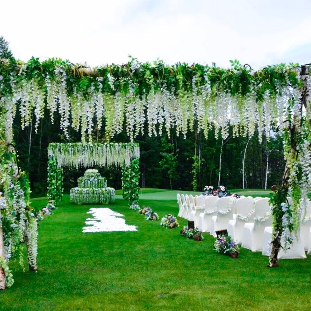FLAVORA White Wisteria Silk Flower Hanging Vine Garden Decor, Length: 60.96 cm – 2