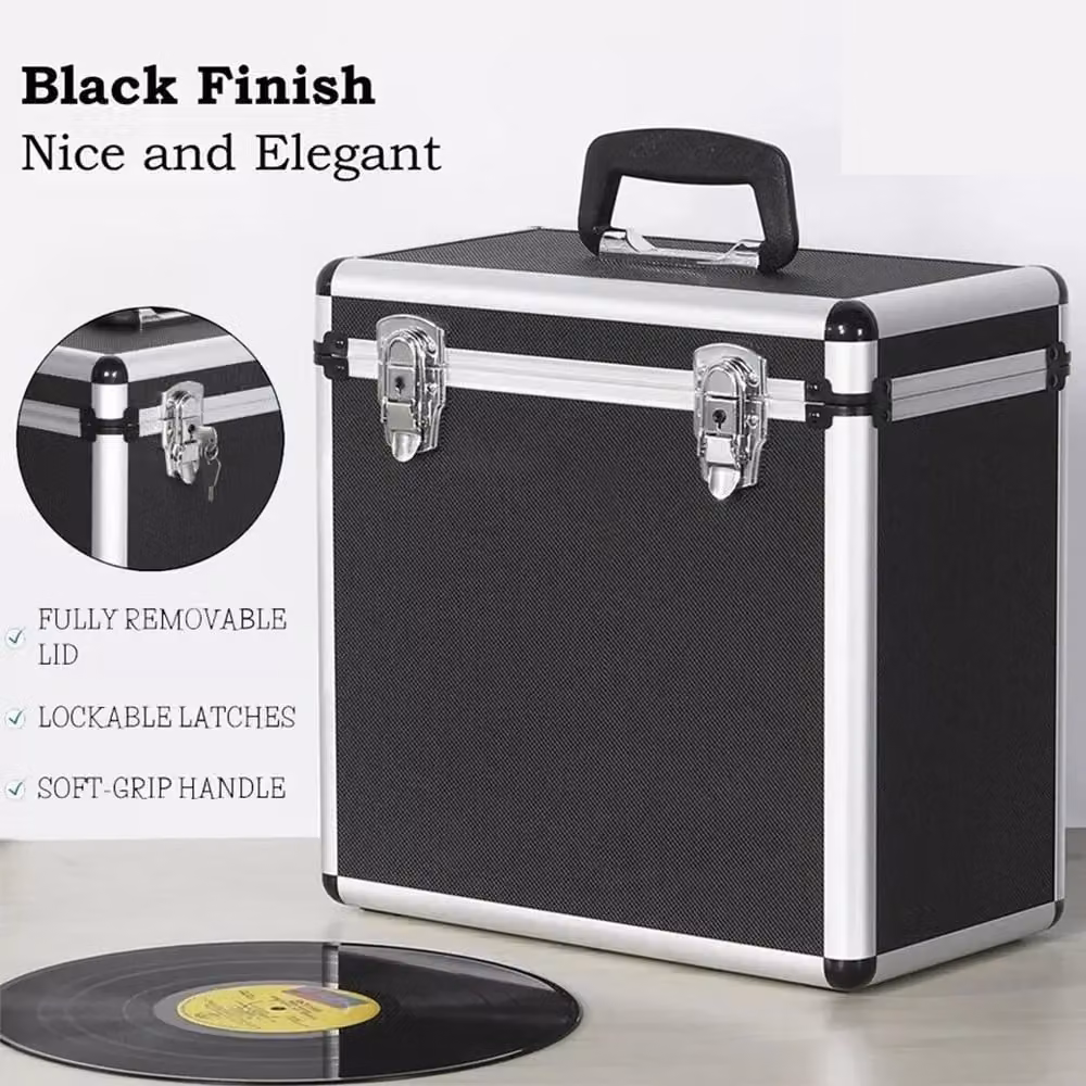 VOGREX Black Lockable Vinyl LP Storage Box with Lid and Handles – 2