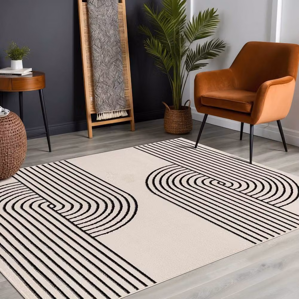 Livabliss Pisa Modern Geometric Rug in Beige, White and Black, W/D/H: 140 x 200 cm – 7