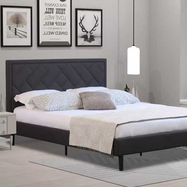 Comfy Living Modern Upholstered Fabric Bed Frame in Grey, 180 x 200 cm
