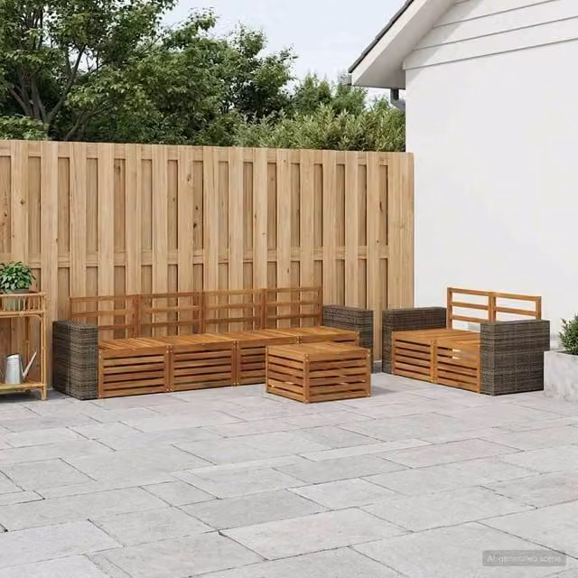 Berkfield Home 7 Piece L-Shape Outdoor Sofa Set in Brown Solid Acacia Wood
