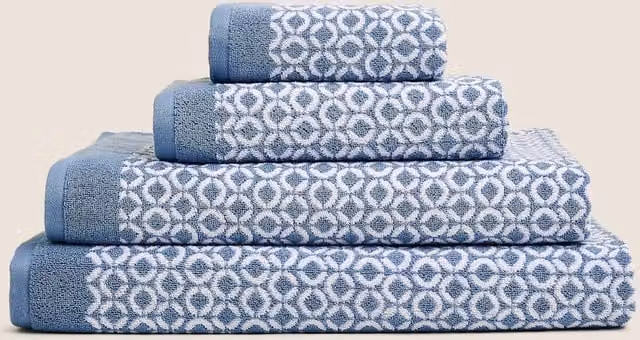 M&S Pure Cotton Repeat Links Towel in Chambray Blue