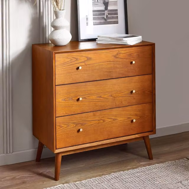 Julian Bowen Aron 3 Drawer Chest in Cherry and Ash Wood with Gold and Black Accents