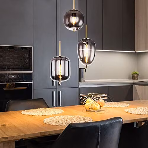 Globo Lighting Blacky 3-Bulb Pendant Light with Smoked Glass Spheres and Brass Details – 5