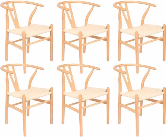 Nicholas Winter Set of 6 Scandinavian Style Beech Wood Dining Chairs with Woven Rope Detail in Natural Brown – 1