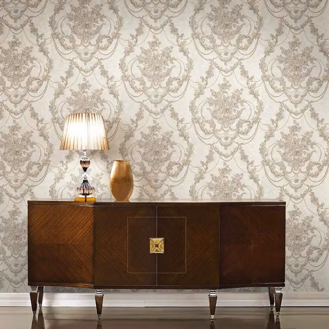 Debona Perla Floral Damask Textured Wallpaper in Gold and Yellow