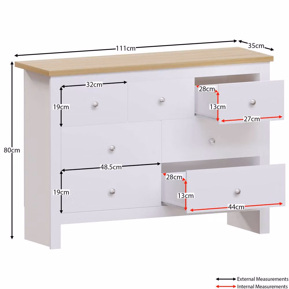 HD Designs Arlington 4+3 Drawer Chest of Drawers in White – 2