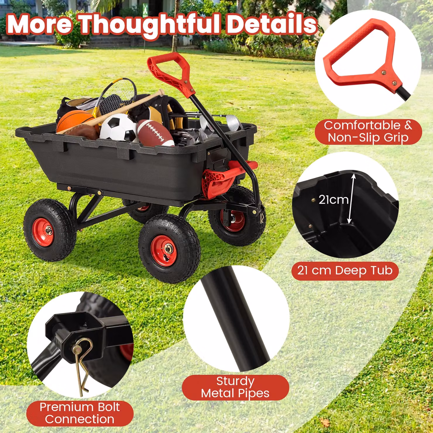 Gymax Heavy Duty Poly Garden Dump Cart with Adjustable Handle in Black – 6