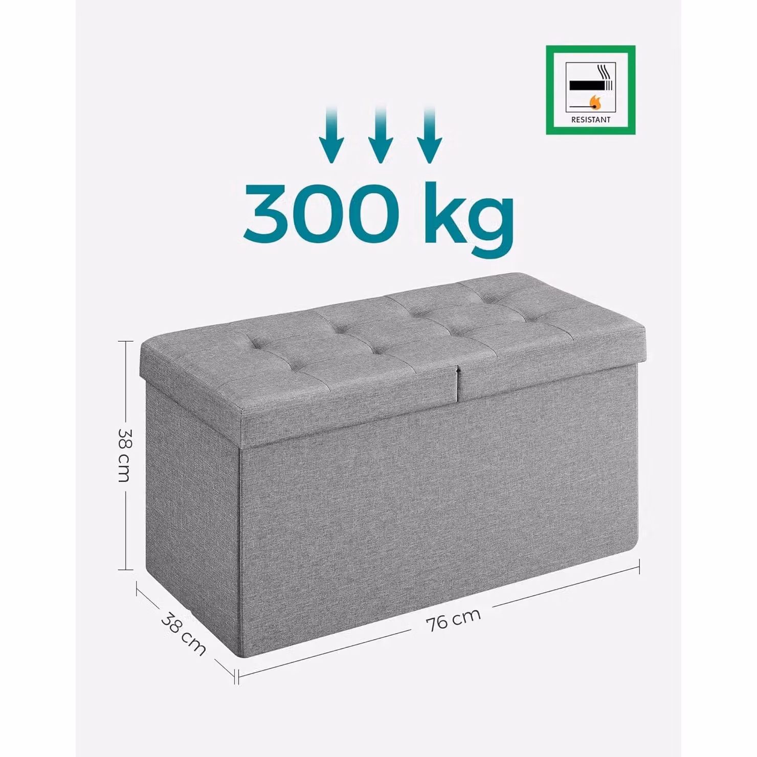 SONGMICS Medium Foldable Storage Bench Ottoman with Flipping Lid in Light Grey – 2