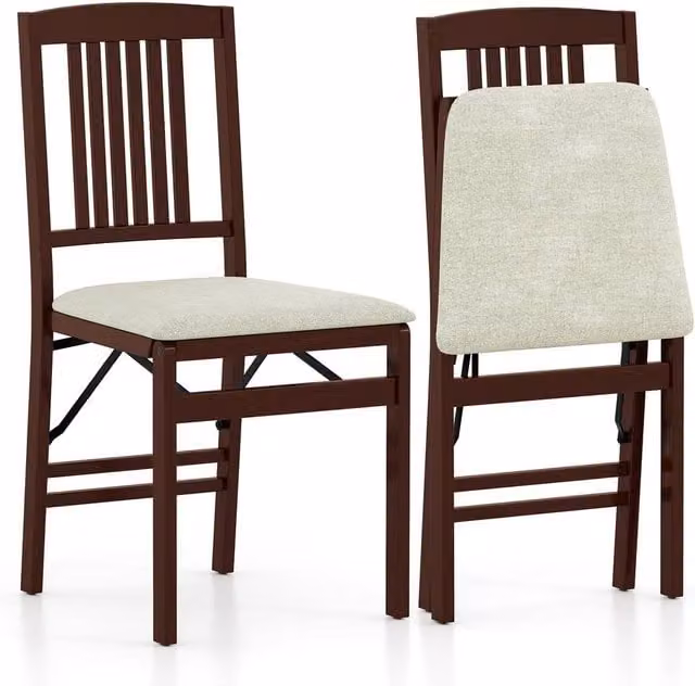 Costway Set of 2 Folding Upholstered Dining Chairs in Off-White