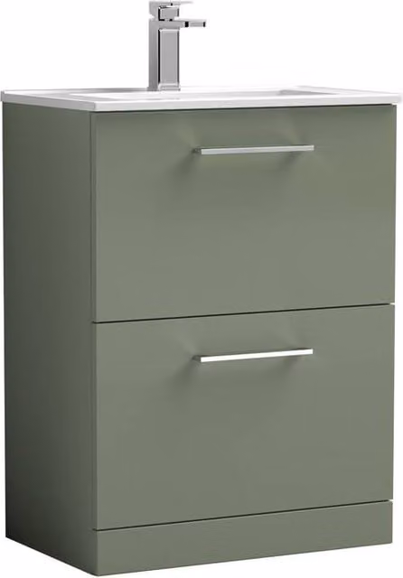 Balterley Modern Floor Vanity Unit with 2 Soft Close Drawers, Satin Green, W: 60 cm