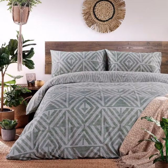 Make it a Home Global Geometric Reversible Duvet Cover Set, Green, 90 x 200 cm