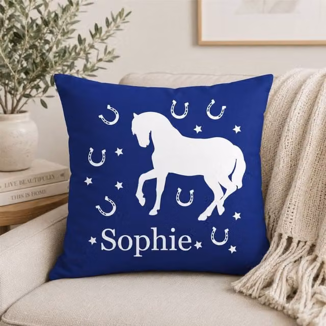 60 SECOND MAKEOVER Personalised Blue Horse Cushion Cover, W/D/H: 40.64 x 40.64 x 40.64 cm – 1