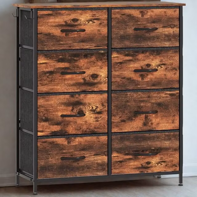 FURNOS Industrial 8 Fabric Drawer Chest Storage Unit in Brown, H 94.5 x W 86.0 x D 30.0 cm – 1