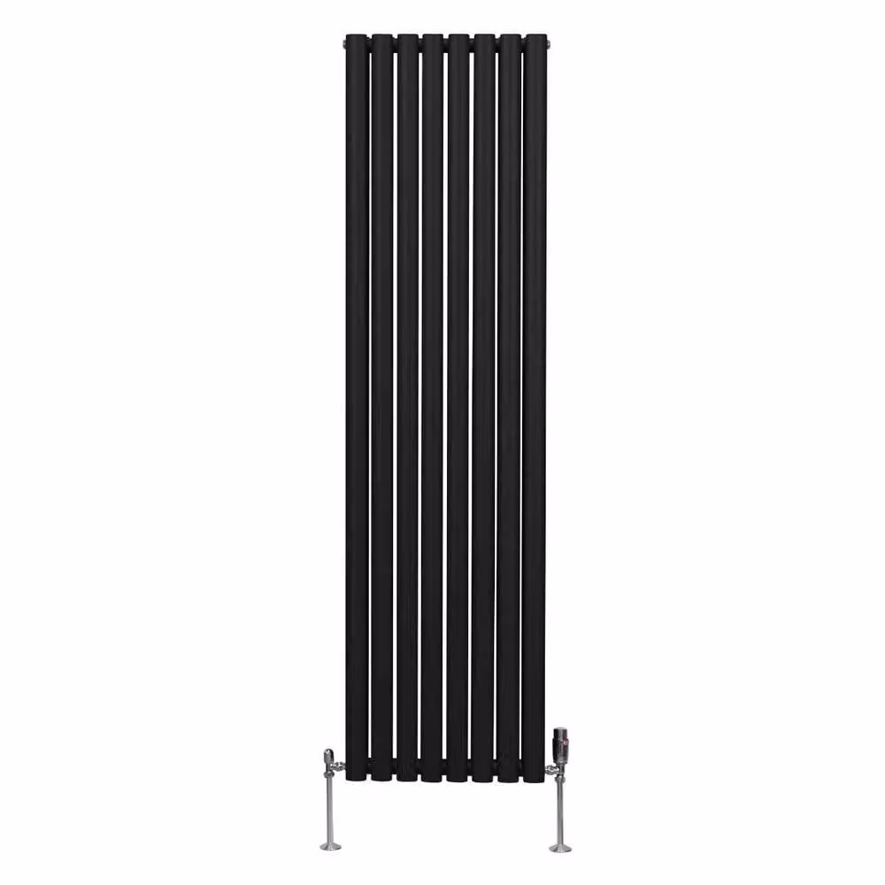 Monstershop Oval Column Radiator and Valves in Black, H 180 cm x W 48 cm – 2
