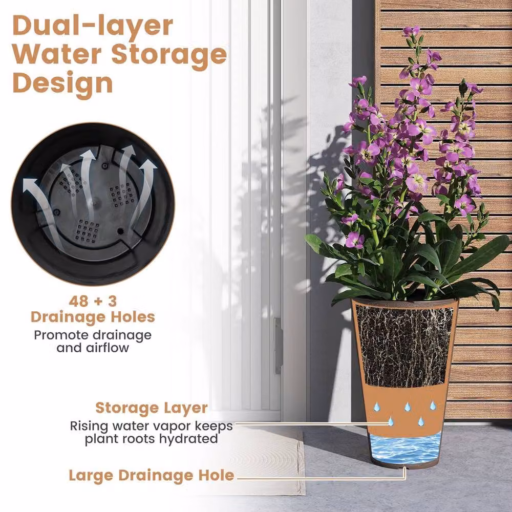Kelvenix Set of 2 Tall Round Self-Watering Planters in Brown – 3
